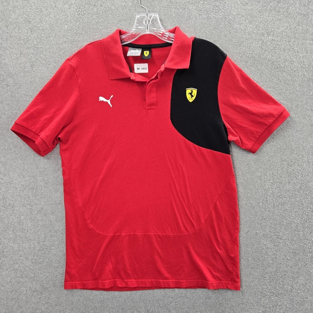 Puma Men Polo M Red Black Yellow Colorblock Ferrari Badge Activewear Logo